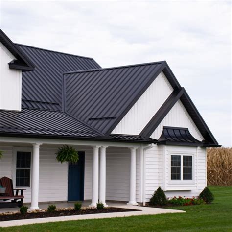 tin look metal roof on ranch house|black metal roof for farmhouse.